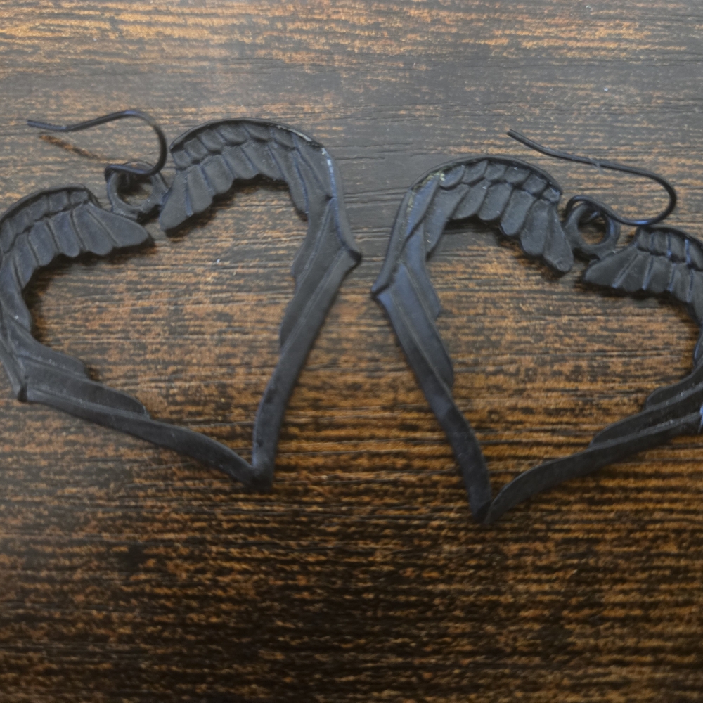 Black Winged Heart Earrings